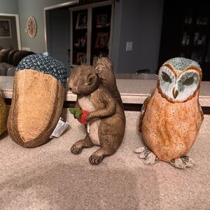 John Derian Decorative Squirrel , owl, acorn, set